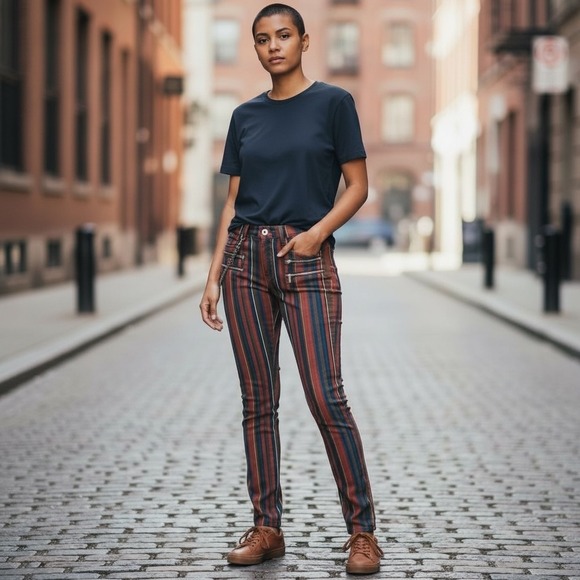 WeWoreWhat Denim - WEWOREWHAT Denim Striped Zipper Skinny Jeans Women Size‎ 24 Red Blue $168 MSRP